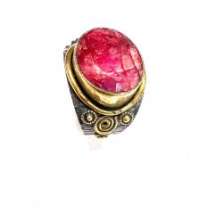 Anillo de plata y oro con crisopa roja  - 830177