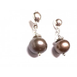 Pendientes de plata con perla color chocolate 1/720
