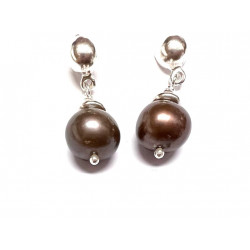 Pendientes de plata con perla color chocolate 1/720