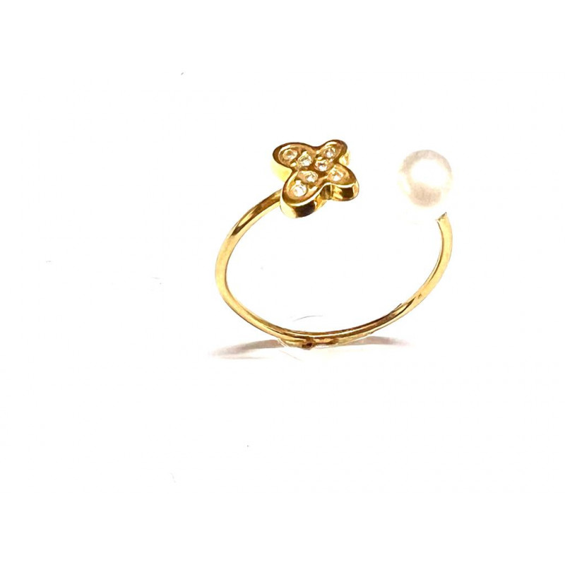 Anillo oro mariposa con circonitas y perla blanca.