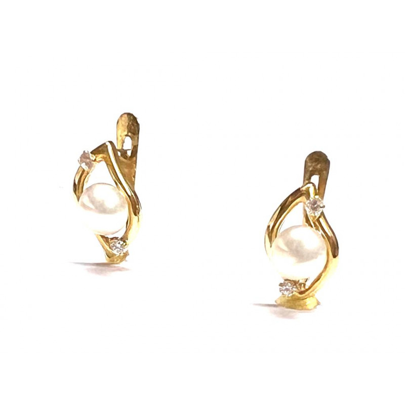 Pendientes de oro con perla y circonitas blancas.