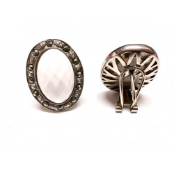 Pendientes de plata con ágata blanca ,marcasitas y cierre omega - 1/666