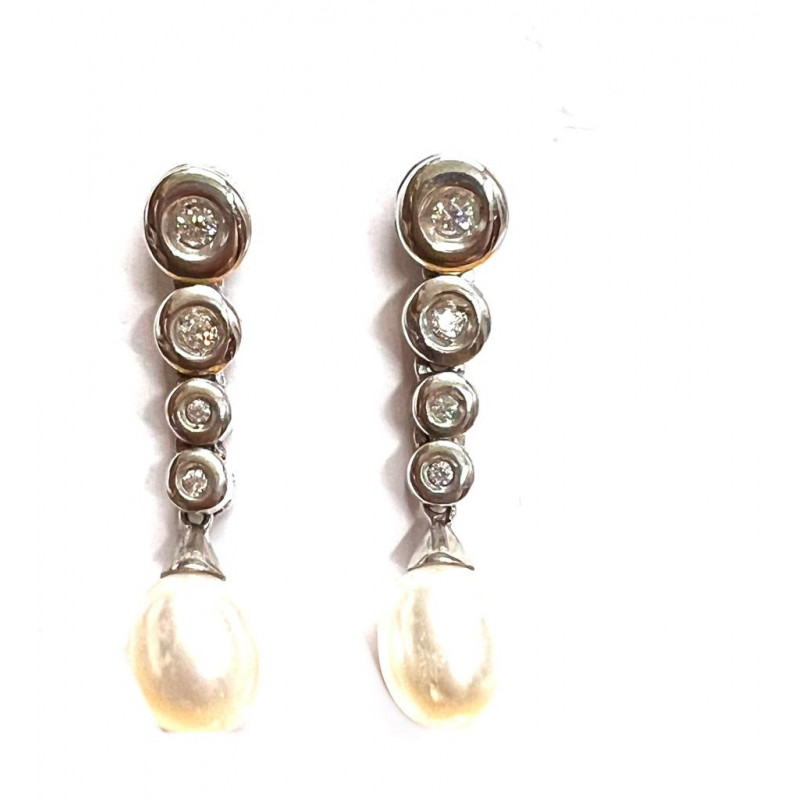 Pendientes largos de plata con circonitas y perla cultivada - A9P1750CP