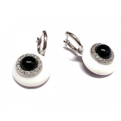 Pendientes plata colgar con aro y pieza extraíble en tonos blancos y negros