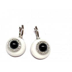 Pendientes plata colgar con aro y pieza extraíble en tonos blancos y negros