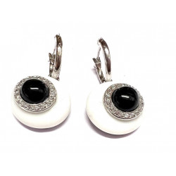 Pendientes plata colgar con aro y pieza extraíble en tonos blancos y negros