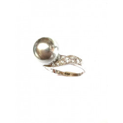 Anillo de plata con perla gris y circonitas 9364