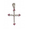 Cruz de oro blanco con circonitas blancas y rubíes - 31303