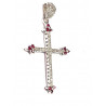 Cruz de oro blanco con circonitas blancas y rubíes - 31303