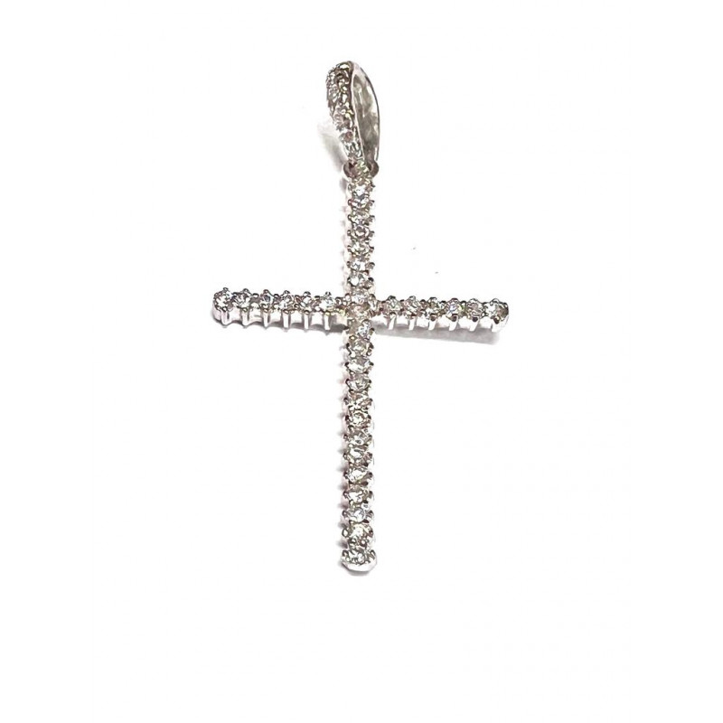 Cruz  oro blanco con circonitas - 28536