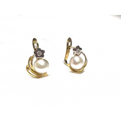 Pendientes oro bicolor perla y circonita