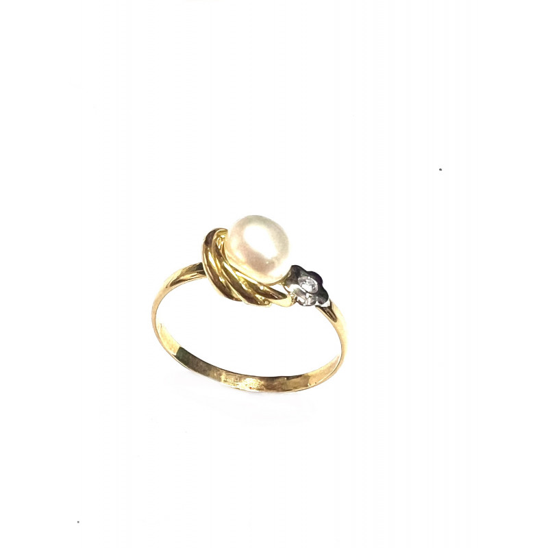 Anillo oro bicolor con perla y circonita