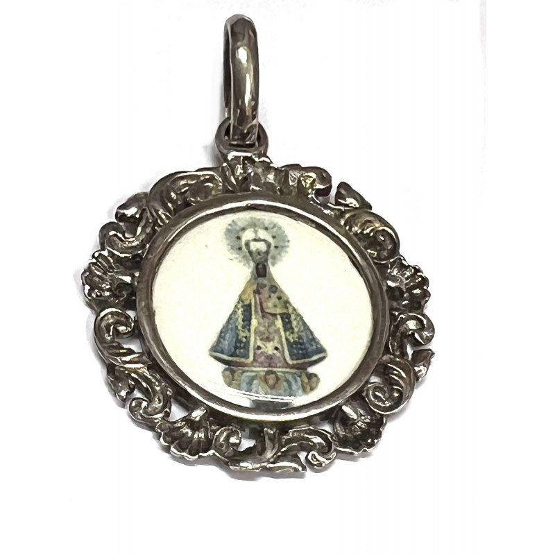 Medalla plata y cerámica Virgen de Guadalupe.