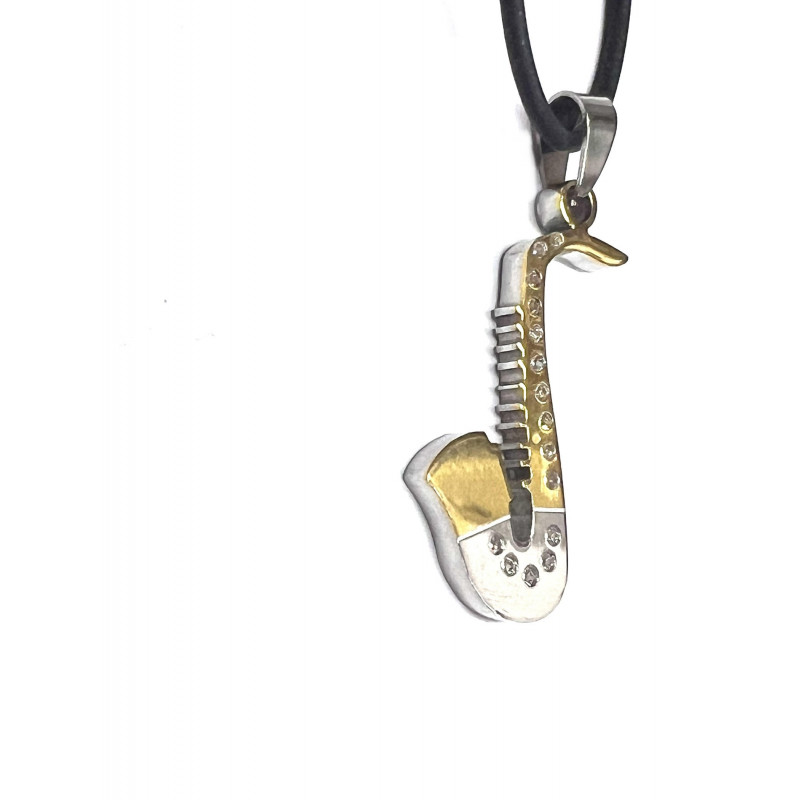 Collar acero bicolor con circonitas Saxofón BAW0296