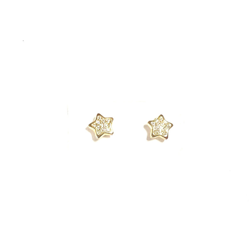 Pendientes oro Estrellas de 6 mm  con circonitas blancas y cierre de rosca.