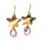 Pendientes oro colgar con estrella y piedra natural rosa