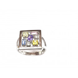 Anillo de oro blanco y piedras naturales colores