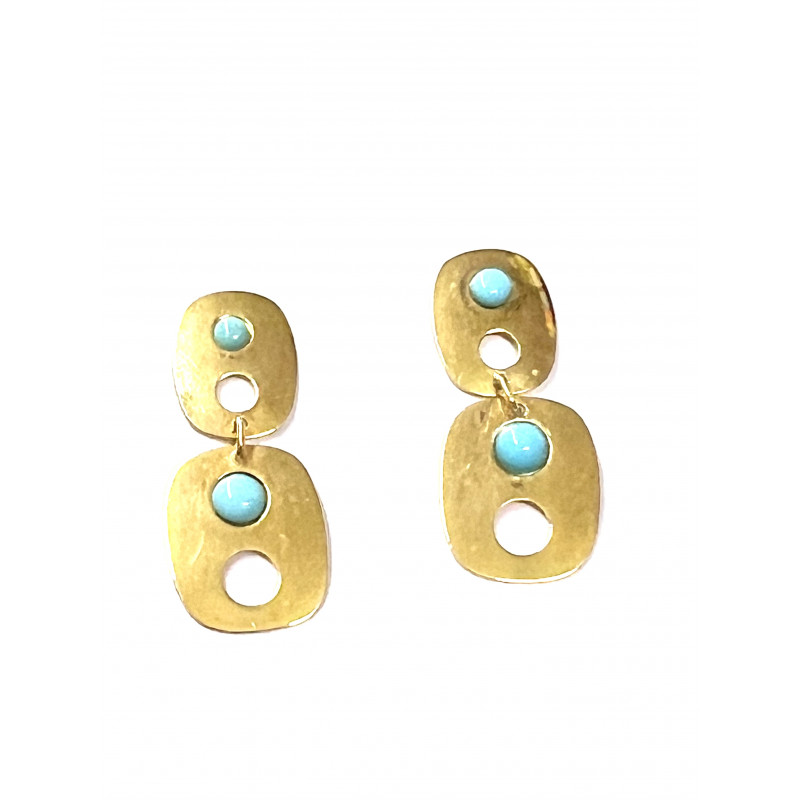 Pendientes de oro con turquesas y cierre de presión