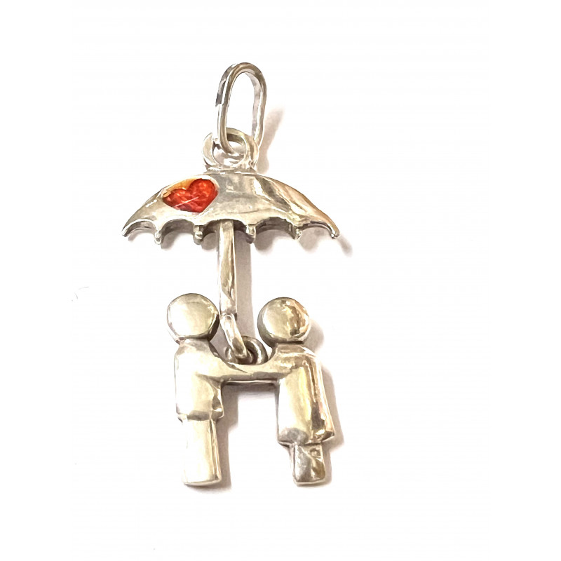 Colgante plata pareja bajo un paraguas