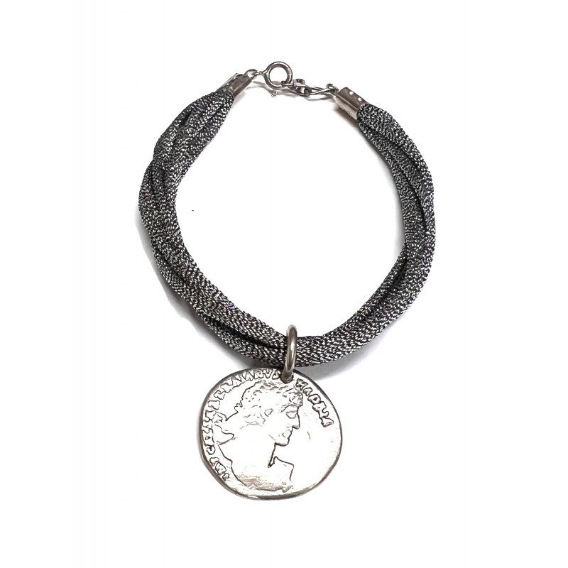 Pulsera  con cordón de 4 vueltas metalizado y medalla de plata de la colección Miña Xoia - 2-677