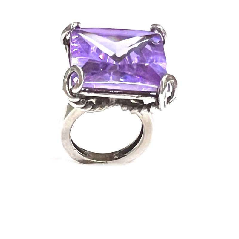 Anillo plata con piedra malva grande