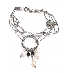 Pulsera de plata, perlas y ónix 2615