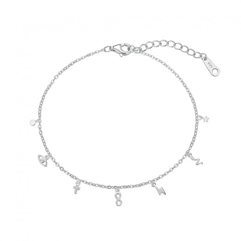 Tobillera plata colgantes amuletos