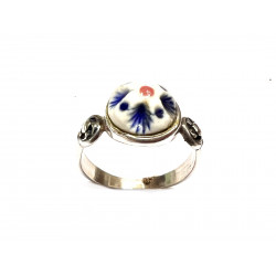 Anillo de plata con cerámica en tonos azul  y rojo - S21