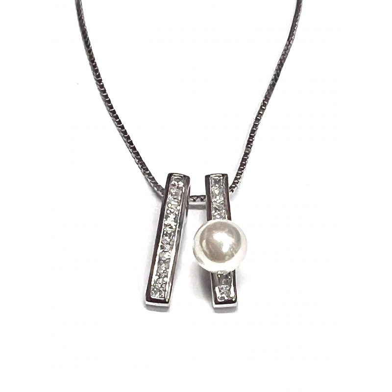 Collar de plata con perla y circonitas
