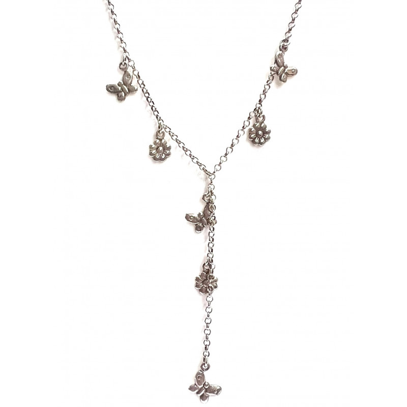 Collar de plata con mariposas y flores 2003