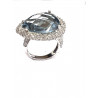 Anillo de plata con piedra azul grande  y circonitas blancas R11759T