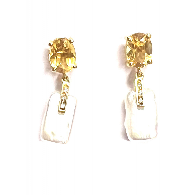 Pendientes oro con perla barroca y piedras naturales