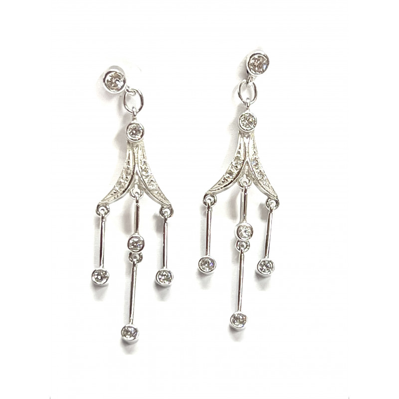 Pendientes de oro blanco  con circonitas y cierre de presión - 35999