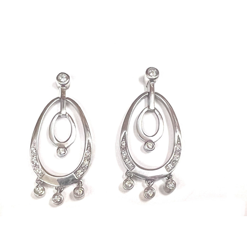 Pendientes de plata con circonitas doble aro con colgantes - A9P0120C