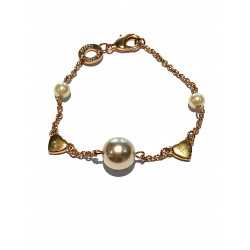 Pulsera bronce con perlas y corazones