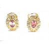 Pendientes de oro con circonitas ,piedra natural rosa y cierre omega