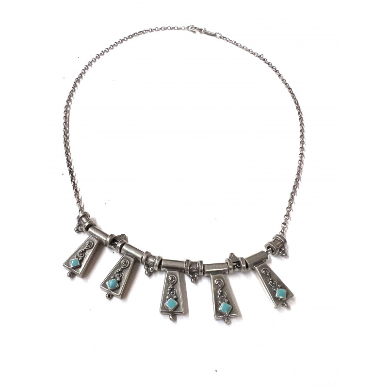 Collar corto plata y esmalte azul