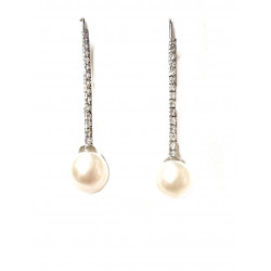 Pendientes de oro blanco con perla y circonitas PEN00018