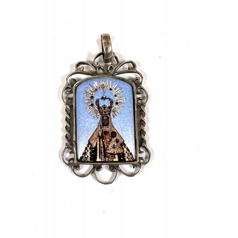 Medalla  Virgen de Guadalupe rectangular  de plata y esmalte al fuego  - 50919