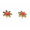 Pendientes oro flor  con centro rojo coral