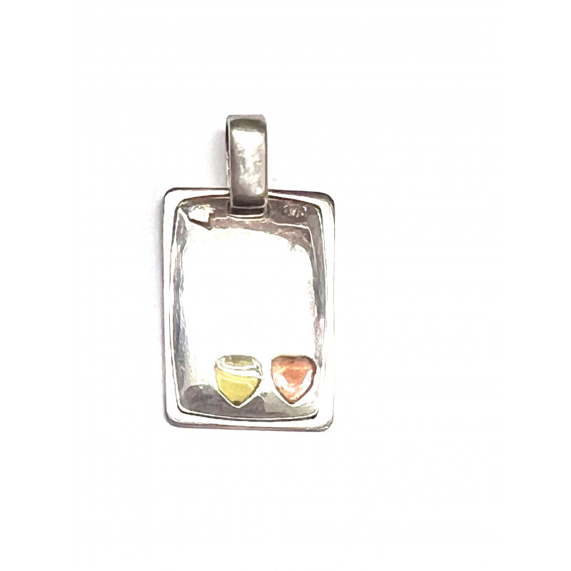 Colgante plata  chapa con dos corazones en esmalte
