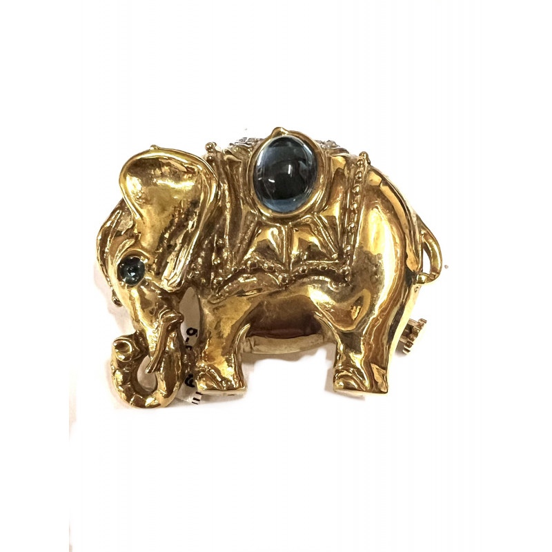 Broche vintage dorado elefante con piedras azules