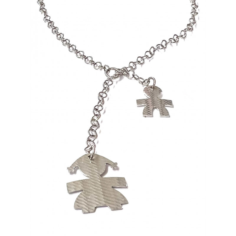 Collar plata con motivo niña y niño