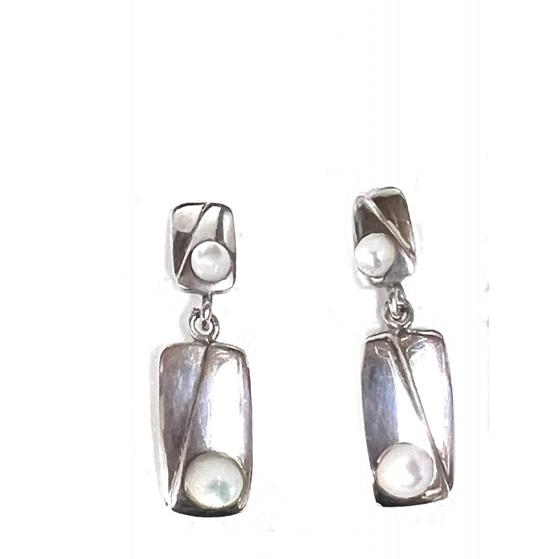 Pendientes largos de plata con bolas nácar y cierre de presión 1X/723