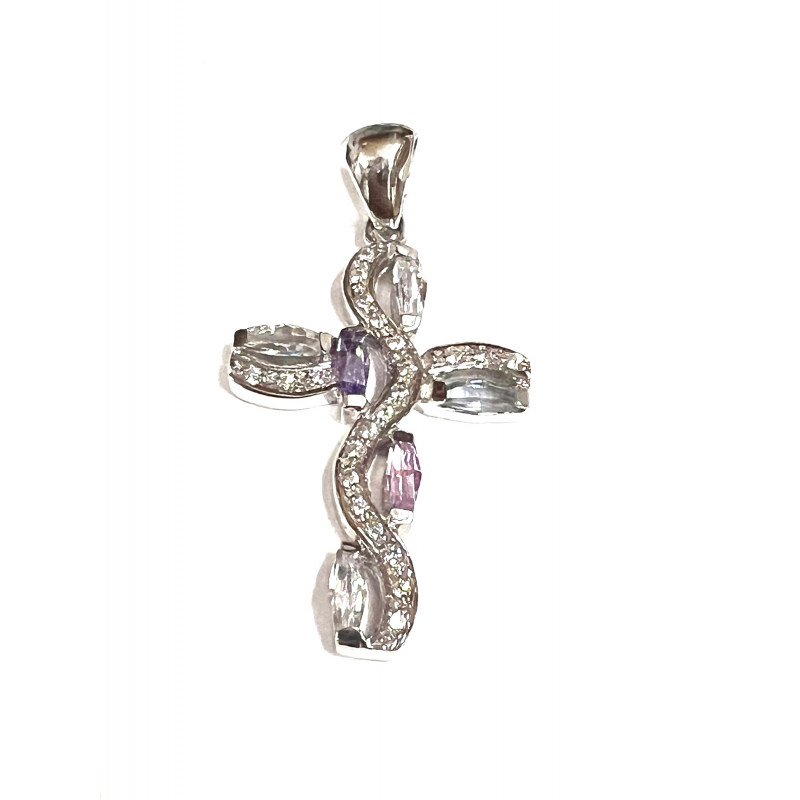 Cruz oro blanco con  piedras