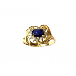 Anillo de oro con piedra natural azul y circonitas 151005