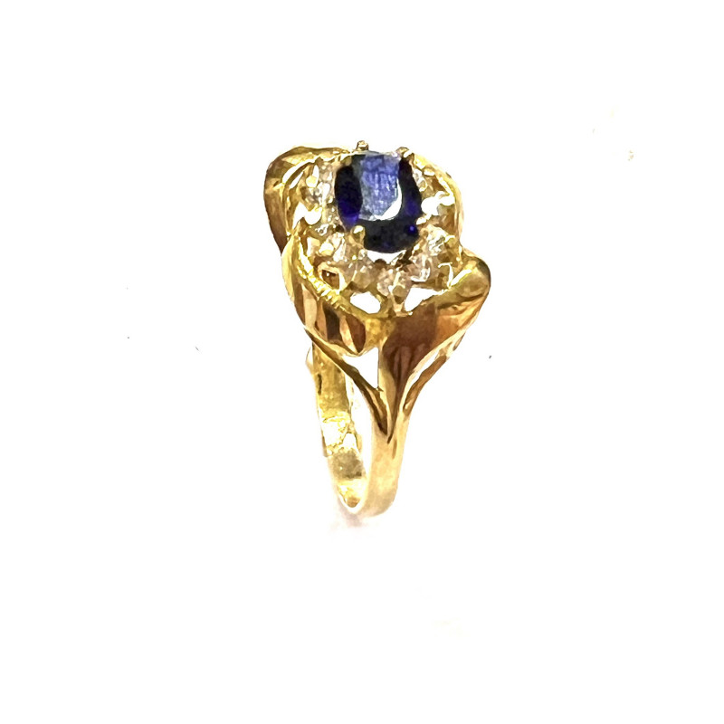Anillo de oro con piedra natural azul y circonitas 151005