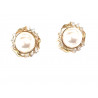 Pendientes de oro  con perla blanca, circonitas y cierre de presión