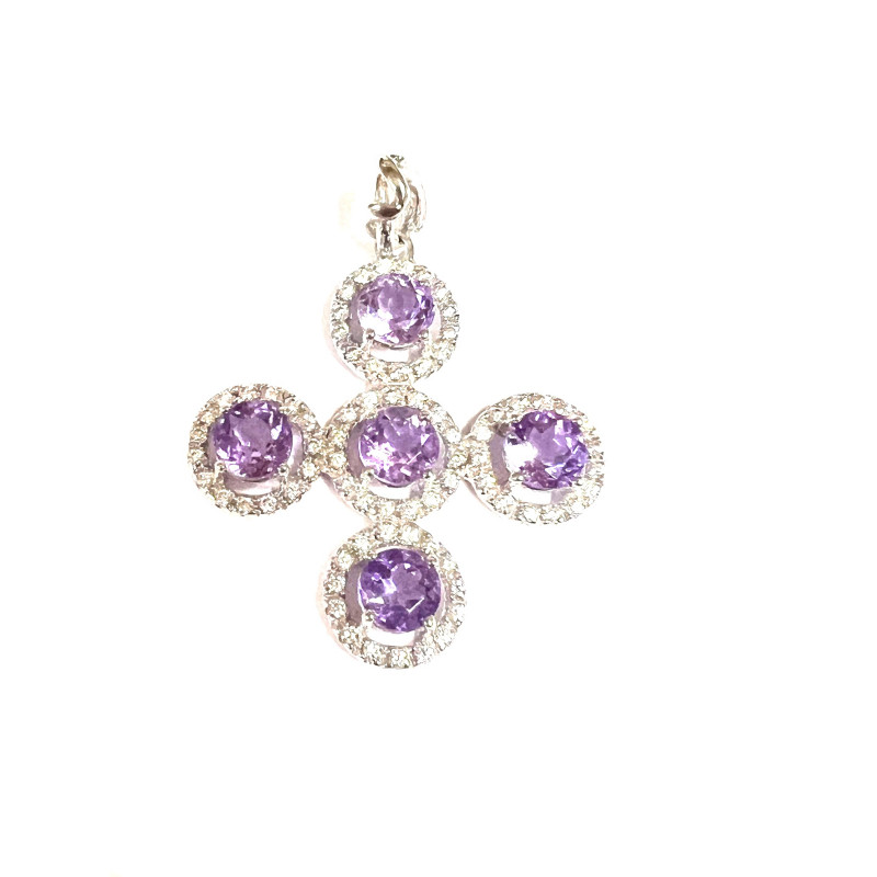 Cruz de oro blanco con circonitas - 10604