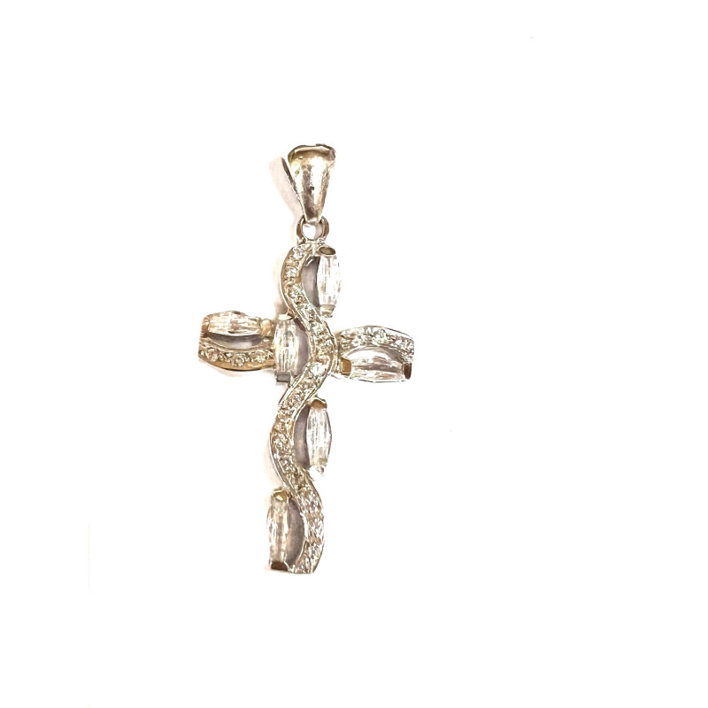 Cruz en oro blanco con circonitas blancas - CAT-156/3